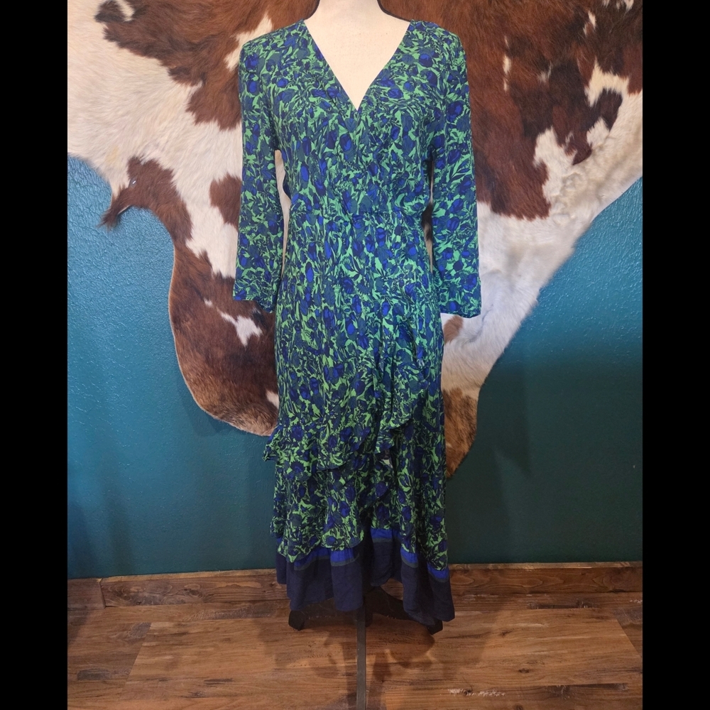 Maeve Long Sleeve Dress in Green and Blue